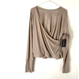 Danskin Light Neutral Beige Grey Barre Wrap Top NWT Long Sleeve Stretch Fit